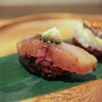 かわ村 - 2016年2月再訪：握リゾット Risotto 鯖バルサミコ 葱 西洋山葵☆