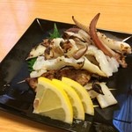 潮路乃 - いか活造り定食のゲソを一部焼いて貰いました