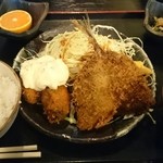 磯焼・広島焼　ふじ - ミックスフライ定食 カキフライとアジフライ