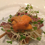 ete - 冷前菜は、雲丹や甘エビなどの海の幸とアボカドピューレやビネガーのジュレなどと和えたもの。個々の素材の旨味の融合が素晴らしくて美味しい！