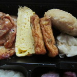 ポプラ亭 - 2016/2 日替り幕の内・厚焼き玉子、野菜のさつまあげ、鶏つくね、シューマイ