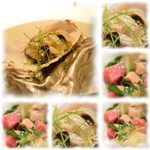 レストランディファランス - サッと下茹でした牡蠣、その下には牛肉とフォアグラが・・・