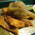 清粥小菜　明 - 湯葉と海老のミンチと松茸の揚げ物〜12種の塩と酢橘で〜