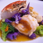 清粥小菜　明 - 上海蟹とシラサエビとブロッコリーの炒め物