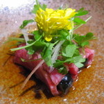 清粥小菜　明 - ピータンの炙り佐賀和牛巻き〜マリネ風、菊花をて添え〜