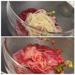 食堂セゾンドール - ＊混ぜていただくと彩もキレイですし、ソースは鰹の風味をよく感じます。
      見た目はキレイですが、お味としては普通に美味しい印象かしら。