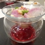 食堂セゾンドール - ◆鹿児島鰹冷製パスタ　大根とビーツ・・2層になったビジュアルもステキ。