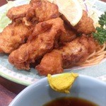 金なべ亭 - (new)2016.02・とり天定食 900円　酢醤油に洋カラシがとり天スタンダード