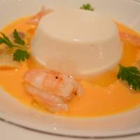 モナリザ 恵比寿店 - 02 前菜(ホワイトアスパラガスのブランマンジェ　甘夏風味　海老添え)