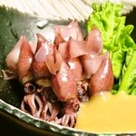 Firefly squid with vinegar miso sauce