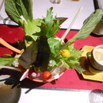 金蘭荘 花山 - ～彩野菜のバーニャカウダ～　特製自家製ソースにて　2014.10