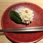 白 - 昼の精進四菜4。白玉椿きんとん(2016.2)