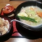 らーめん 麺座 - 野菜ラーメン(塩)と豚丼mini