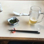 キッチン ペギー - ビールを頼むとほうれん草の胡麻和えが付いてきました。これが美味しい。