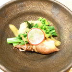 はてなのちゃわん - つきだし　蛍烏賊と菜の花の酢味噌