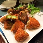まき - 椎茸肉詰めフライとグリーンアスパラのフライ