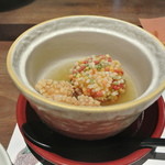 日本料理 潤花 - 舞茸とほぐしたタラの身と南京の饅頭のひなあられ揚げ、海老のあられ揚げ