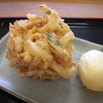 浅月 - かき揚と玉子の天ぷら。