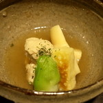 料理屋 仁 - 軍鶏のつくね、竹の子煮（２８年３月）