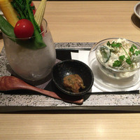 和食 鮨 日本酒 銀波 銀座店 - 北海道産 ポテトサラダと朝採り野菜　1,080円
