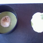 ル・ジュー・ドゥ・ラシエット  - 枝豆のフラン 　帆立貝の軽いクネル 　貝類のエミュルシオン