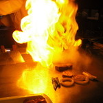 お肉をフランベ