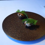 Restaurant Satoshi.F - 口取りに熱々に焼けたタラの白子のタルトレット