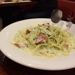 ピッツェリア ダ・アオキ タッポスト - 前菜②：生青海苔とベーコンのクリームパスタ