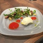 ル ボークープ - カリフラワーのムース　山菜と蛍烏賊　赤パプリカのクーリと共に　2016-3