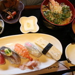 お食事処かなめ - 得々セット　ミニ天丼と5貫にぎり