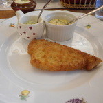 シェ・ジャニー - 松阪牛ハチノス(第二胃)のマリネ.ﾊﾟﾝ粉焼き.二種ｿｰｽ