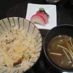 馳走　かく田 - ＜2016年3月＞お食事：ハタと新筍の土鍋ご飯、赤出汁、香の物