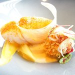 アジュール フォーティーファイブ - ランチコース 7825円 のタラのポワレ タラの白子のフリットを添えて