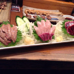 粋仙 - 刺身盛り・レバ炙り・ささみ・砂肝