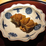 Kappou Yoshizen - 無花果と京芋饅頭の海胆のせ。
