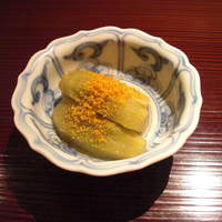 割烹 吉膳 - 小茄子の唐墨すりおろしがけ。