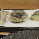 手打蕎麦 松竹庵 ます川 - ミョウガ、椎茸、茄子の天ぷら