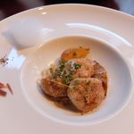 ホタテとインカの目覚めの黒胡椒炒め カルボナーラスタイル