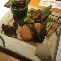 別邸 きときと - 北陸珍味盛合せ ¥1,500 ごり佃煮→鯖へしこ→塩引き鮭→ほたるいか味醂干し