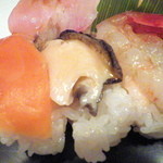 かねとも寿し - サーモン・あわび・ボタン海老