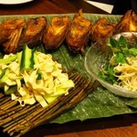 蓮香 - 春筍のスパイス揚げ、押し湯葉、佐土原きゅうり北京の辛子油風味、細モヤシ、ミントの西双版納サラダ