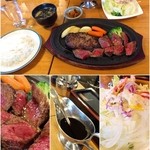 じゃんけんぽん - びらとり和牛ハンバーグ＆カットステーキセット(ライス・ミニサラダ・味噌汁・漬け物付き)1,950円