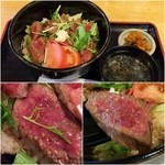 じゃんけんぽん - びらとり和牛ステーキ丼～ガーリックライスで～(味噌汁・漬け物付き)1,580円