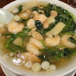 上海餐室 - （2010.8）海老そば（950円）塩味スープにトロ味のある海老炒め餡が乗る