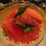 エリゼ光 - アミューズ：ガスパチョとサザエ トマトのシャーベット添え