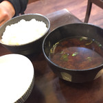 喫茶 百福 - 食べ盛りには１００円プラスでご飯とお味噌汁☆
            ご飯は何杯でもおかわりできるー！！！