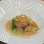 SUGALABO - 鮟鱇のムニエル、間人蟹ほぐし身、オレンジソースで