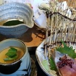 カフェ＆ごはん　くらくら - 天麩羅、お刺身、さくら豆腐、茶碗蒸し