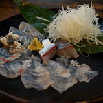 サクラ鯛の薄造り、鮃、鯵
