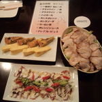 オレンジガーデン - トリュフとまいたけのキッシュ&だし巻き卵&ﾛｰｽﾄﾎﾟｰｸｻﾗﾀﾞ&タコのマリネ